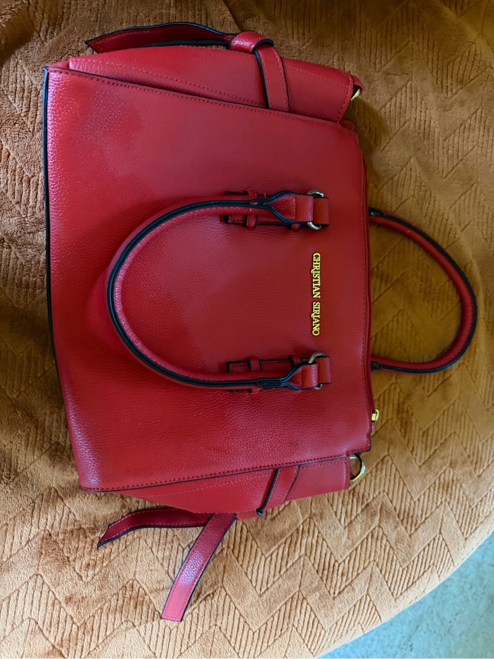 Christian Siriano Red Pebbled Leather Satchel